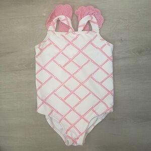 The Beaufort Bonnet Company Pink and White Kids Swim One Piece